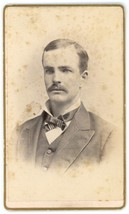 CIRCA 1870&#39;S CDV Featuring Handsome Man Mustache Suit Bow Tie Hazer Johnstown NY - £9.64 GBP