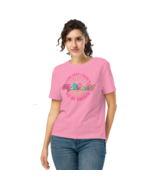 Women’s Organic Ribbed Neck T-Shirt – Retro Motherhood Mama Bubble Pink - $54.99