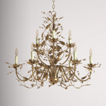 NEW Horchow Currey Co Style Crystal Bud French Gold Leaf Candle Chandelier 30&quot; - £869.55 GBP