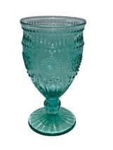 Pioneer Woman Adeline Teal Glass Water Goblet Stemmed Embossed 6.5" Tall - $16.00