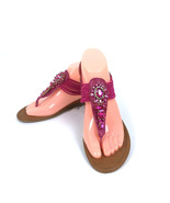 Gold Toe Womens Pink Fucshia Embellishd Sandals Size 7 T Strap NEW - £28.09 GBP