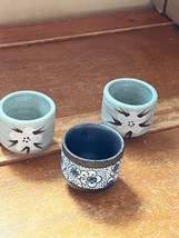 Lot of Small Gray w White Flower Black w Blue Flowers Ceramic Japanese Tea Cups - £8.84 GBP