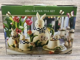 Easter Bunny Tea Set Rabbit Party 20 Piece (4 Settings) Garden Holiday Spring - £23.53 GBP