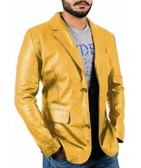 Blazer uomo giallo due bottoni fatto a mano in vera pelle di agnello fes... - $235.40 CAD+