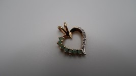 Vintage Gold Over Sterling Silver Heart Jade Accent Heart Necklace Pendant 2.1cm - £8.86 GBP