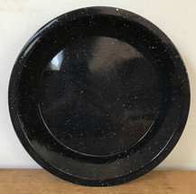 Set Lot 3 Vtg Black White Splatter Enamelware Enamel Speckle Pan Dish Plates 10&quot; - £19.97 GBP
