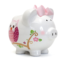 Ceramic Piggy Bank For Girls Pink Dotted Owl 1 Count NEW - £39.56 GBP