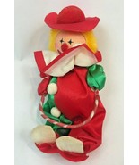 Vintage Christmas Ornament Clown Satin Flocked 6&quot; Circus Russ  - $10.00