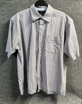 VTG Tommy Hilfiger Shirt Mens Medium Blue Pink Plaid Button Up Short Sleeve - $16.66