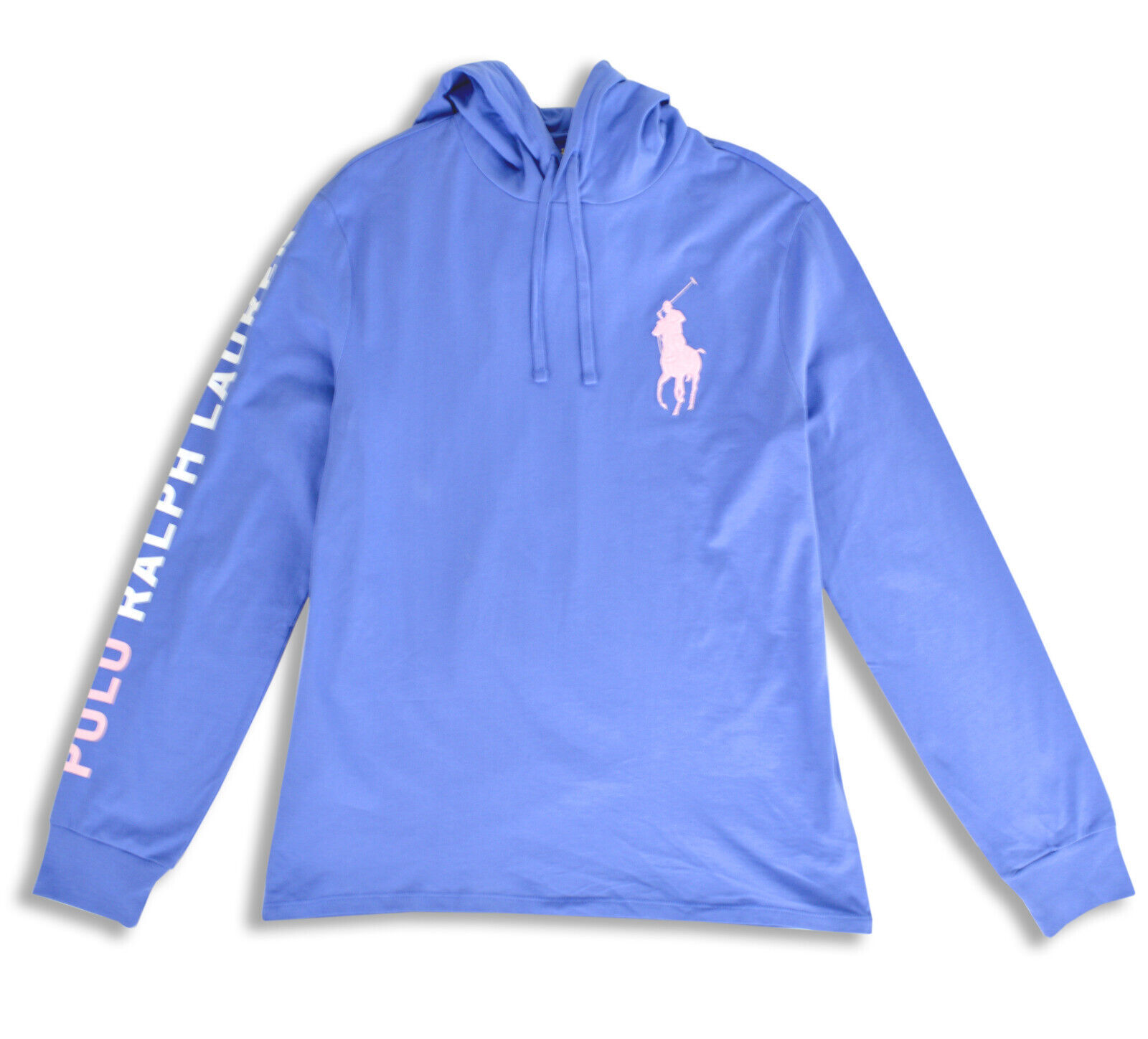 Primary image for Polo Ralph Lauren Blue Pink Big Pony Light Sweater Hoodie, M Medium, 7586-6