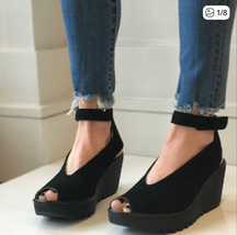 Fly London Yala Hook &amp; Loop Wedge Sandal Black Perforated Nubuck $240 38... - $112.50