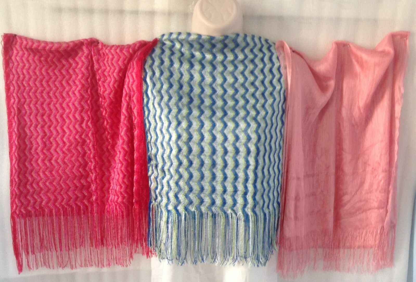 Primary image for Shawl Scarf Chevron Silky Blue Pink White Rose Knit Wrap Fringe Tassel X 3 New