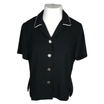 Leslie Fay Vintage Button Up Collared Blazer ~ Sz 10P ~ Black ~ Long Sleeve - £13.44 GBP