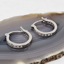 Signed 925 Sterling Silver - CZ Crystal Hoop Earrings - £19.48 GBP