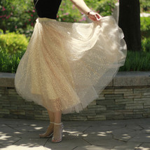 GOLD Sequin Tulle Midi Skirt Women Plus Size Sparkly Party Skirt Outfit