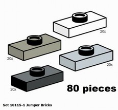 LEGO 10115 3794a Bulk Lot 80x 1x2 Center Stud Plate Black Dark Light Gray White - £14.38 GBP