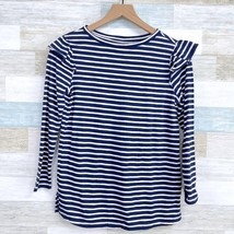 Old Navy Long Sleeve Ruffle Shoulder Top Blue White Stripe Cotton Womens XS - £15.54 GBP