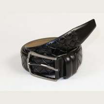 Men Black Genuine Leather Belt PIERO ROSSI Turkey Soft Full Grain #Black Woven image 4