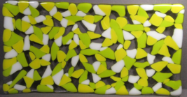 Fused Glass Serving Plate Trinket Dish Yellow White and Green  10&quot; x  5&quot; - £9.25 GBP