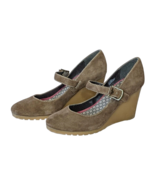 Tommy Hilfiger Strap Wedge Heels Taupe/Light Brown Suede Rubber Sole Size 8 1/2M - $19.85