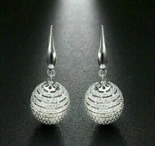 4.30 Ct CZ Diamond Hollow Ball Engagement Hook Earrings 14K White Gold Finish - $134.99