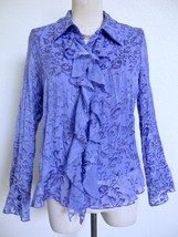 Coldwater Creek Burnout Crinkle Top PM Petite M Ruffle Detail Purple Rom... - $21.00