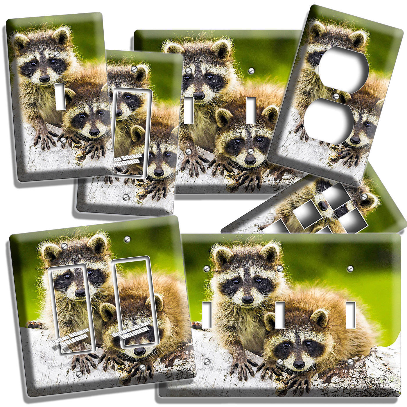CUTE LITTLE RACCOONS  LIGHT SWITCH OUTLET WALL PLATE COVER BEDROOM ROOM HD DECOR
