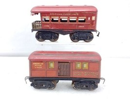 2 American Flyer Train Prewar O Gauge Tin Plate Passenger Car Mail &amp; Observation - £31.64 GBP