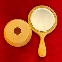 2 Celluloid Vanity Items Hair Receiver &amp; Pyralin Beveled Hand Mirror - $29.69