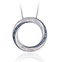 14K White Gold Plated 3/4CT Blue &amp; white Real Moissanite Circle Pendant Necklace - £27.97 GBP