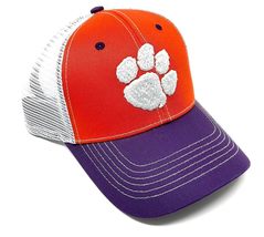 Eliminator Clemson Tigers Paw Logo Curved Bill Mesh Trucker Snapback Hat - £21.11 GBP