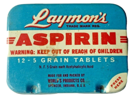 Laymons Aspirin 12 5 grain Aspirin Tin 1940s with Product Vintage Prop Display - £8.02 GBP