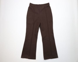 Vtg 70s Mid Century Modern Womens 16 Geometric Knit Bell Bottoms Pants Brown USA - £63.26 GBP