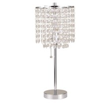 Silver Deco Glam Accent table Lamp with crystal-like hanging beads 20.25&quot;H - £25.85 GBP