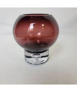 Purple Amethyst Blown Art Glass Vase Candle Votive Air Bubble Clear Base... - $21.65 CAD