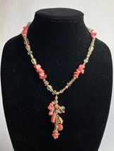 Pink Rose Stone Chip Bead Single Strand Faceted Glass Crystal Necklace Toggle - £19.70 GBP