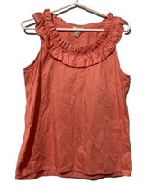 J. Crew Ruffle Sleeveless Blouse Top Size 8 Orange Pink Salmon Color 100% Cotton - £13.12 GBP