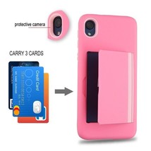 For Motorola Moto E6 - Pink Hybrid Credit Card Pocket Nonslip Armor Case... - $16.14