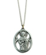 Vintage Pewter Sacred Heart of Jesus Pendant On 20”Chain Christian Jewelry - €5,84 EUR