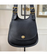 Vintage 90s Coach Crescent Saddle Bag Black Leather Brass 9988 - $1,061.36 CAD