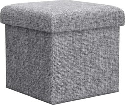 Zly Folding Stool Storage Ottoman Polyester Fabric Linen Foot Rest Seat Clutter - $31.99