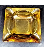 VTG Mid-Century AMBER GOLD 4 3/4&quot; Square Glass Ashtrays Cigar - £19.43 GBP