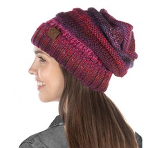 Womens Oversized Slouchy Chunky Knit Beanie Hat: Ombre Burgundy Mix - £33.99 GBP