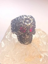 Skull ring size 11 floral Day of the Dead  band sterling silver women - £114.97 GBP