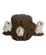 Vintage Ceramic Bunny Rabbits Tree Stump Trinket Box Covered Dish Candy ... - $38.48 CAD