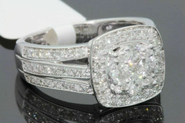 Halo Engagement Ring 3.00Ct Round Simulated Diamond White Gold Plated Size 9.5 - £116.54 GBP