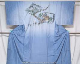 People Traveling Across Ancient Japan Silk Nagajuban 142cm Wide 147cm Lo... - $46.00