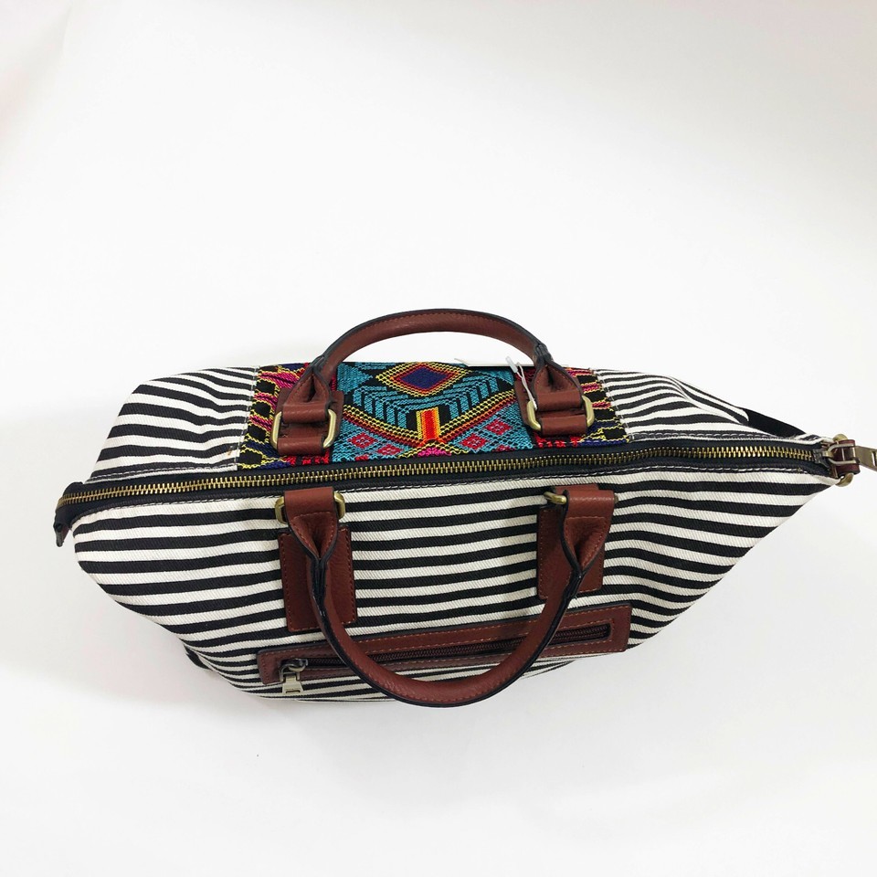 Jen & Co JoJo  Aztec Woven Printed Style Black & White Stripes 13.5x12x5.5 inch Item image 3