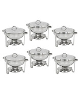 6 Pack Round Chafing Dish 5 Quart Stainless Steel Full Size Tray Buffet Catering - $282.99