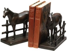 Bookends Bookend EQUESTRIAN Lodge Horse and Fence Chocolate Brown Resin - £254.94 GBP
